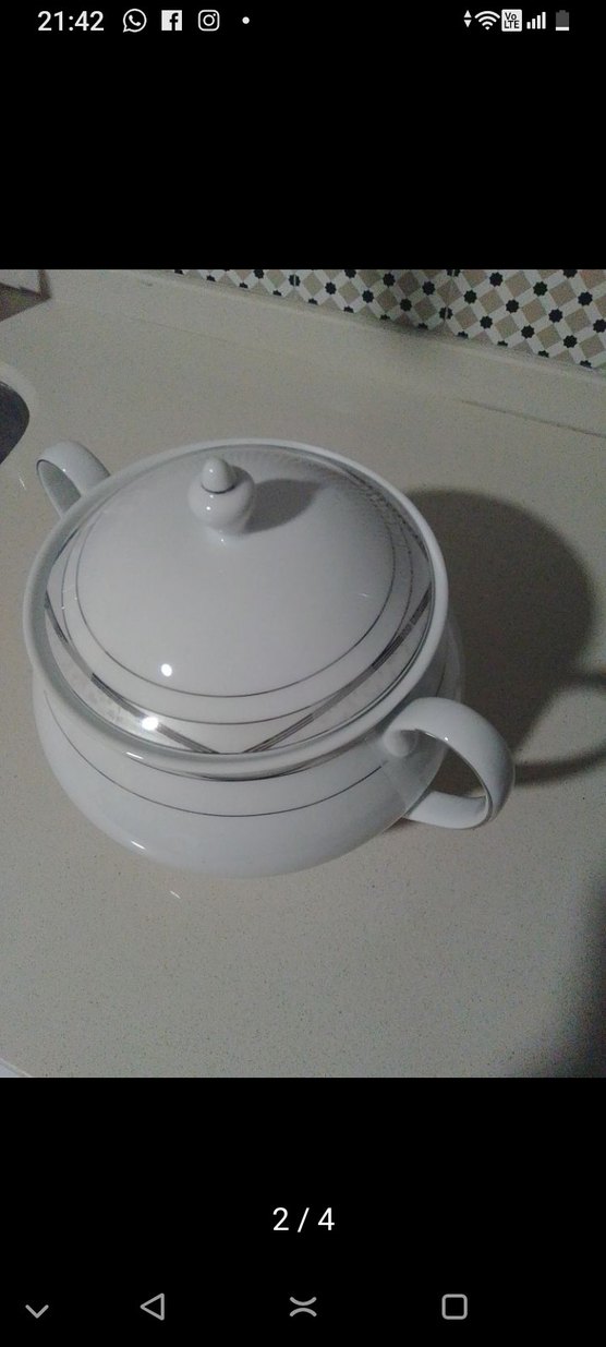 Modern Klasik Beyaz Çift Kulplu Porselen Çorba Tenceresi - Görsel 2