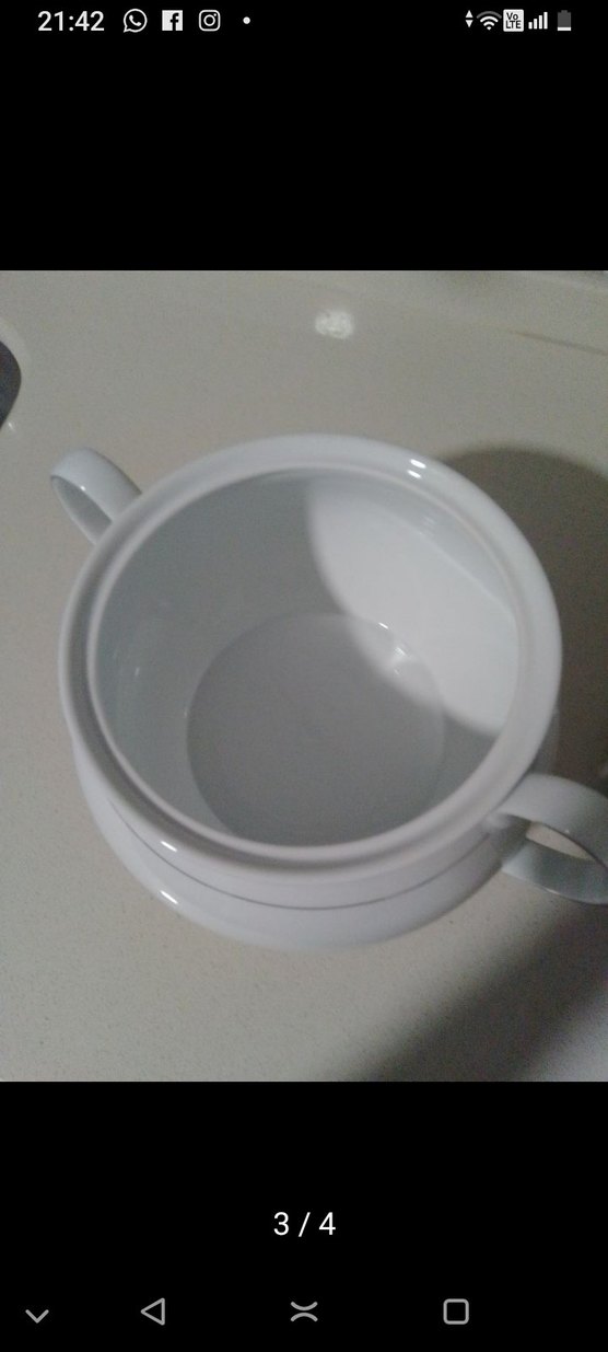 Modern Klasik Beyaz Çift Kulplu Porselen Çorba Tenceresi - Görsel 3