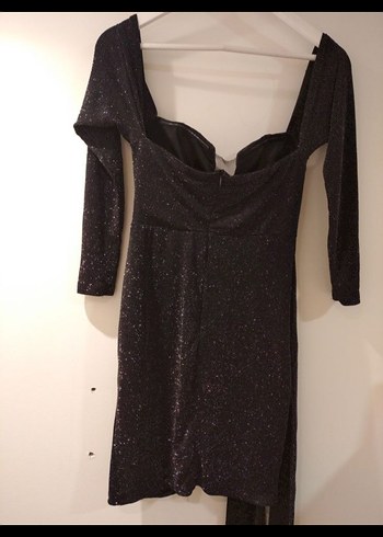 Siyah V Yakalı Drapeli Mini Elbise - Görsel 3