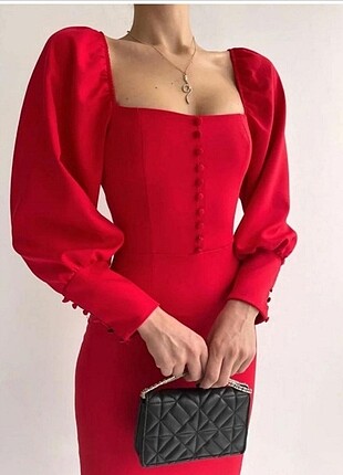 Zara model ön ve kol düğmeli midi elbise
