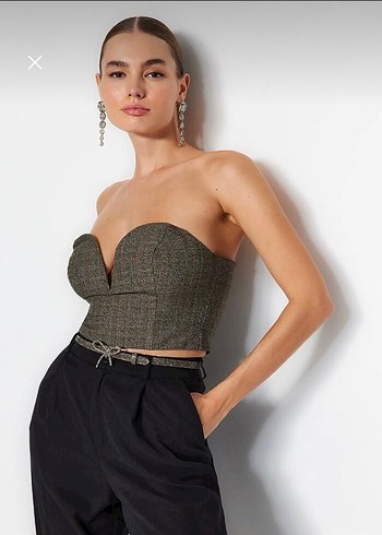 Ekoseli Straplez Mini Büstiyer - Görsel 3