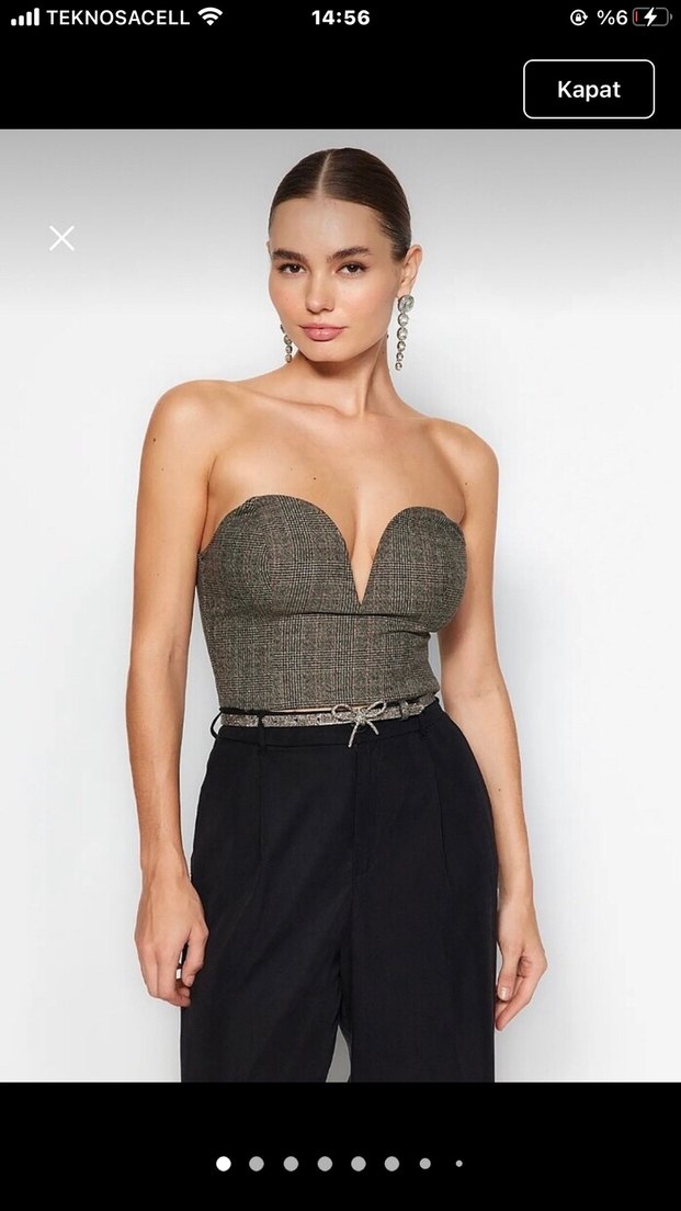 Ekoseli Straplez Mini Büstiyer - Görsel 2