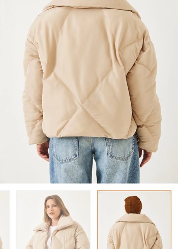 Bej Kemerli Yüksek Yakalı Kadın Ceket - Görsel 2