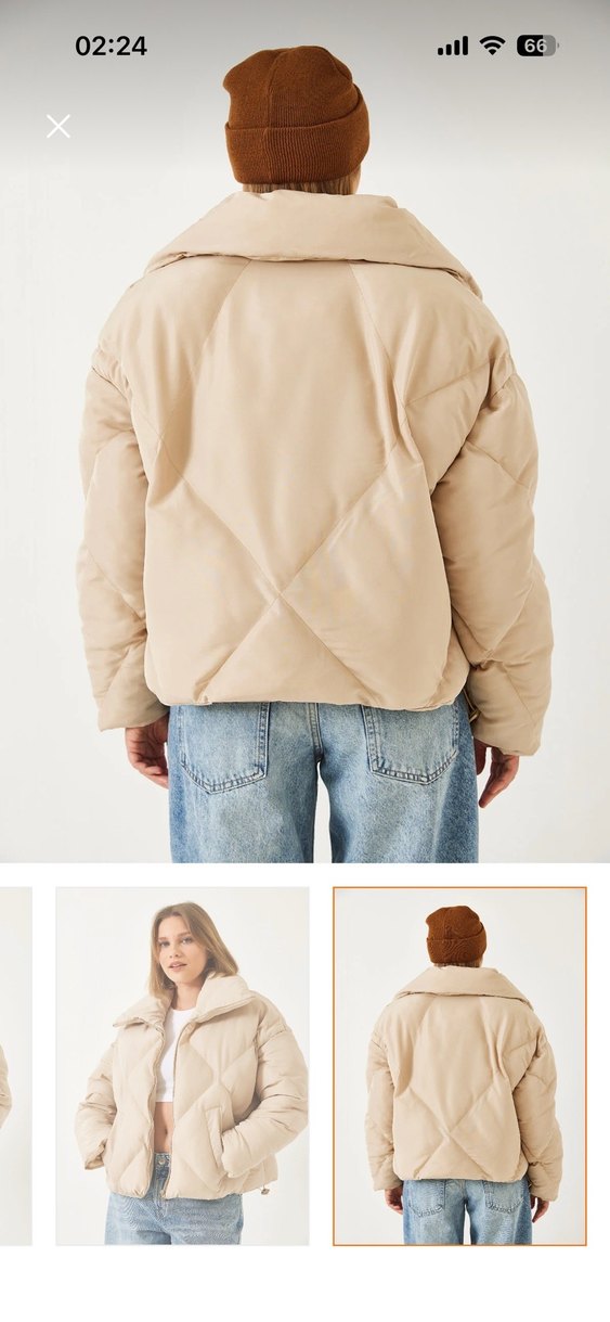 Bej Kemerli Yüksek Yakalı Kadın Ceket - Görsel 2