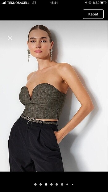 s Beden Ekoseli Straplez Crop