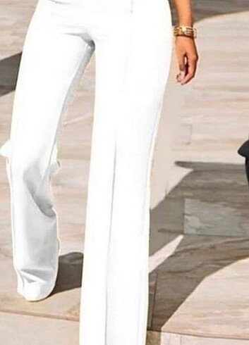 Beyaz yüksek bel likrali pantolon
