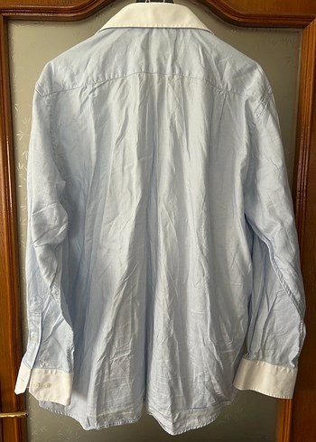 Kiğılı  Beyaz mavi Klasik Kesim Gömlek - Görsel 4