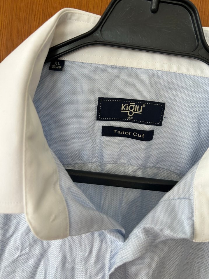 Kiğılı  Beyaz mavi Klasik Kesim Gömlek - Görsel 2