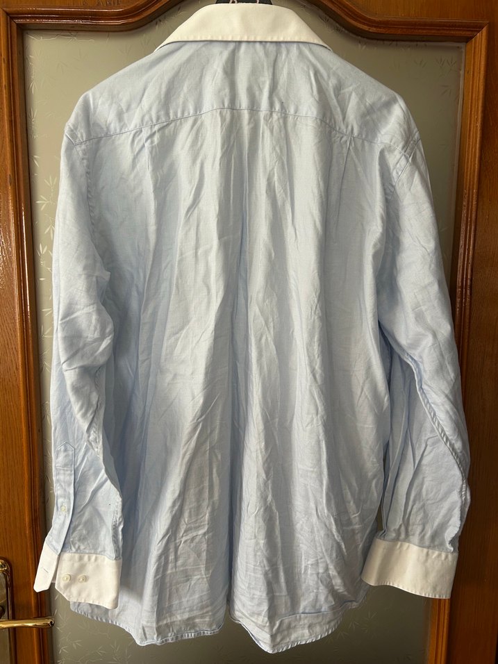 Kiğılı  Beyaz mavi Klasik Kesim Gömlek - Görsel 4