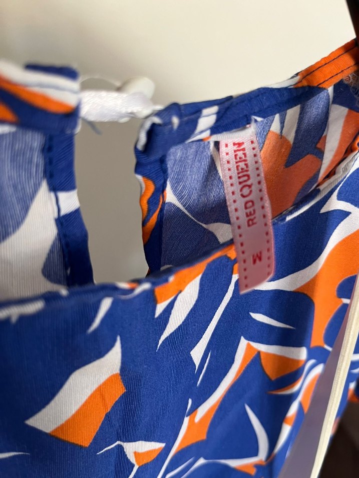 Desenli Mavi turuncu Elbise ve çanta takım - Görsel 2