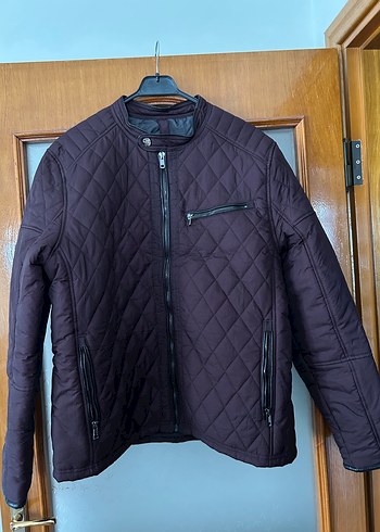 Mürdüm renk Erkek Biker Mont Fermuarlı - Görsel 4