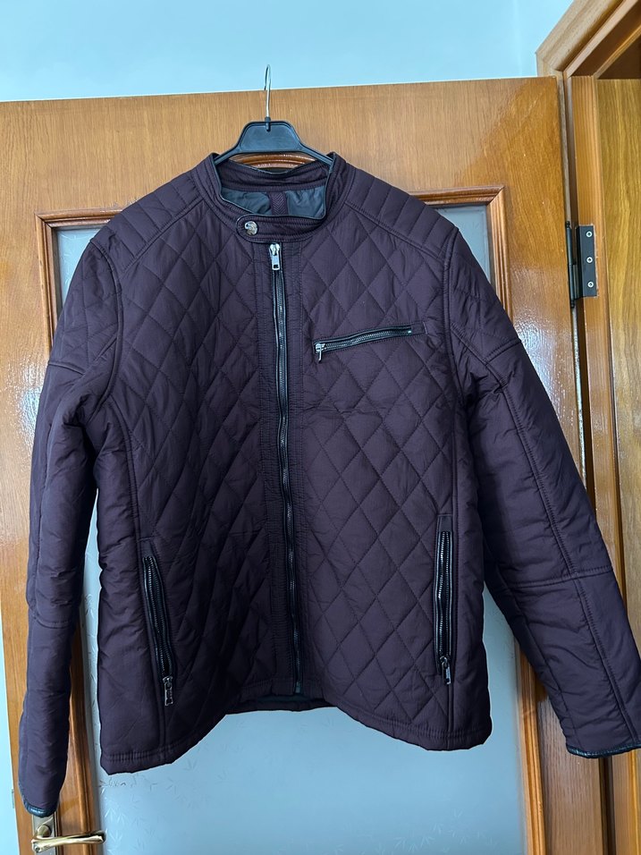 Mürdüm renk Erkek Biker Mont Fermuarlı - Görsel 4