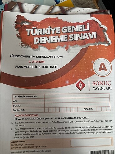 Ayt sonuç yayınları deneme kitapçığı testi