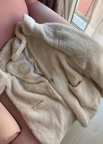 Bej Kadın Midi Boy Peluş Kaban