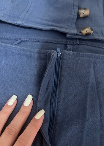 Lacivert Denim Midi Ofis Elbisesi - Görsel 3