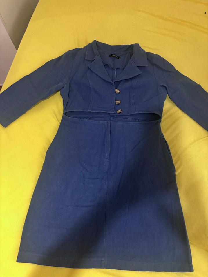 Lacivert Denim Midi Ofis Elbisesi - Görsel 5