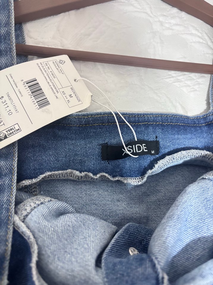 Düğmeli Mavi Denim Midi Elbise - Görsel 3