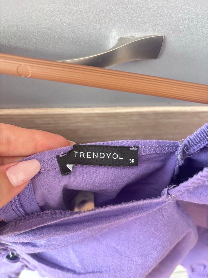 Düğmeli Mor Keten Bohem Bluz - Görsel 3