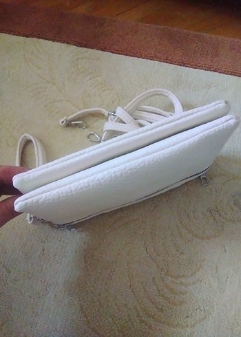 Beyaz Deri Kadın Çanta Fermuarlı - Görsel 2