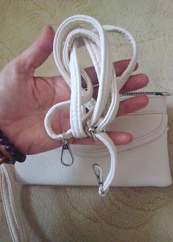 Beyaz Deri Kadın Çanta Fermuarlı - Görsel 5