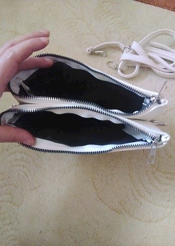 Beyaz Deri Kadın Çanta Fermuarlı - Görsel 3