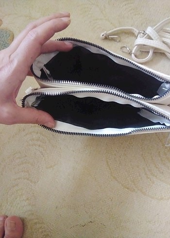 Beyaz Deri Kadın Çanta Fermuarlı - Görsel 4