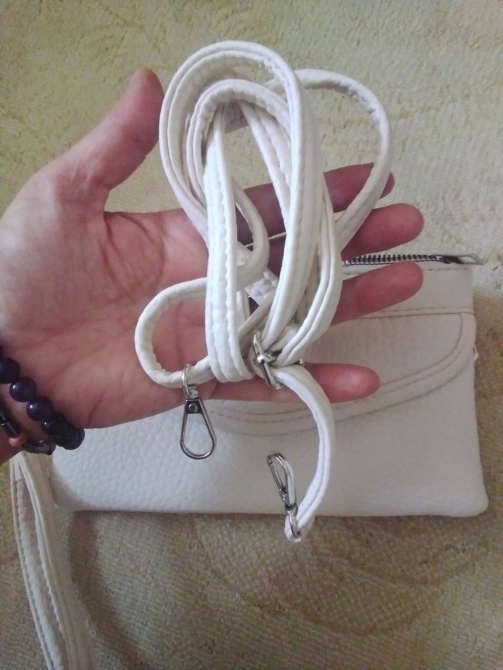 Beyaz Deri Kadın Çanta Fermuarlı - Görsel 5