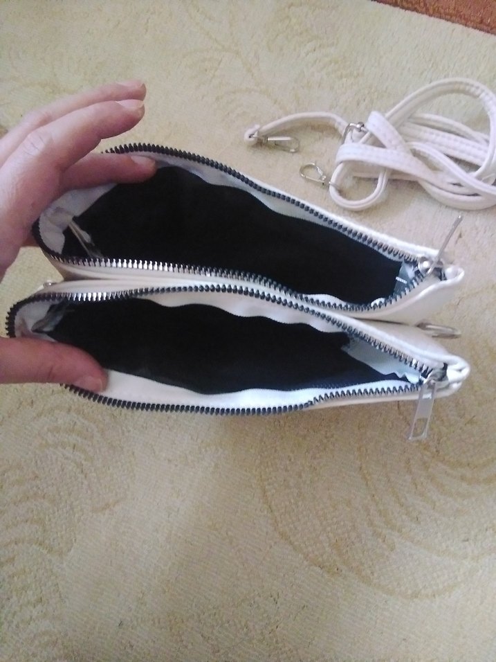 Beyaz Deri Kadın Çanta Fermuarlı - Görsel 3