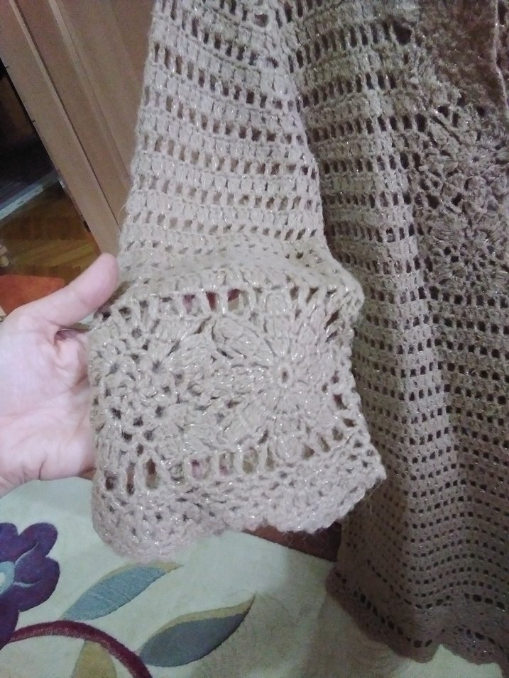 Bej Bohem Midi Örgü Elbise - Görsel 4