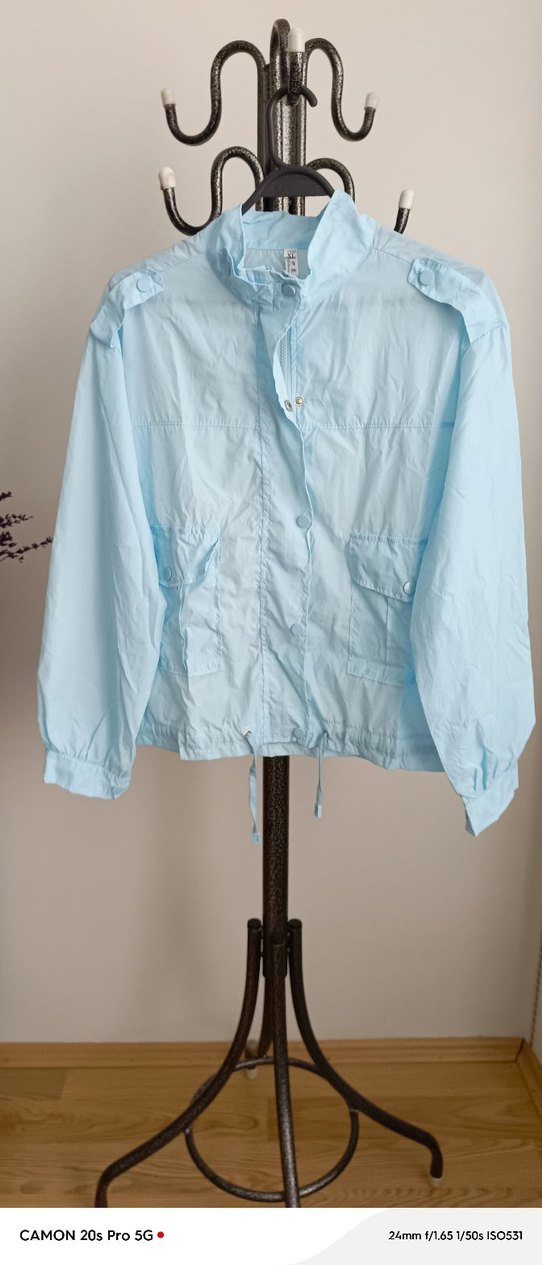 Mavi Düğmeli  fermuarlı Midi Kadın Yağmurluk - Görsel 2