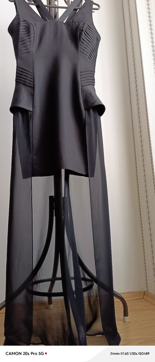 Siyah Pilili Uzun Straplez Gotik Elbise - Görsel 4