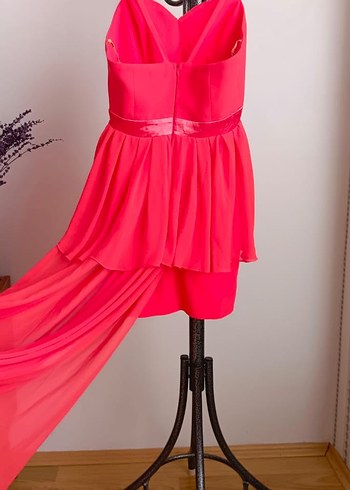 Pilise Detaylı  nar çiçeği  renkliMini abiye elbise - Görsel 9