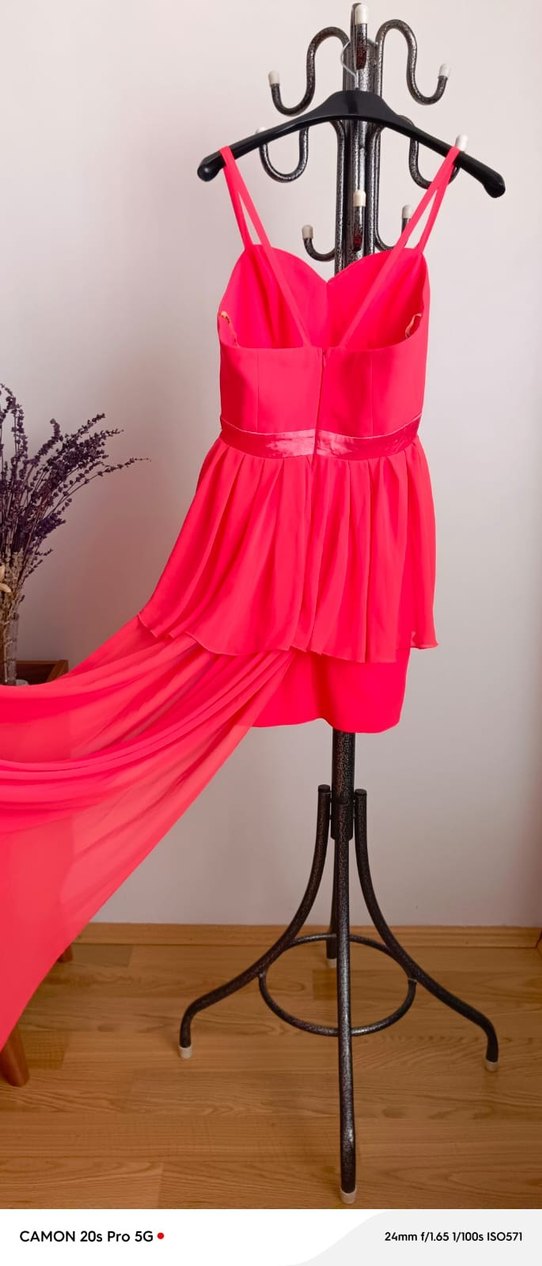 Pilise Detaylı  nar çiçeği  renkliMini abiye elbise - Görsel 5