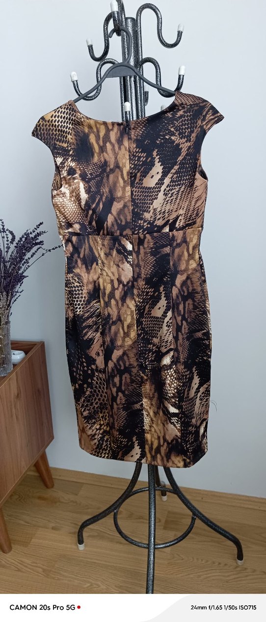 Kahverengili.   Desenli Uzun Kalem Elbise - Görsel 3