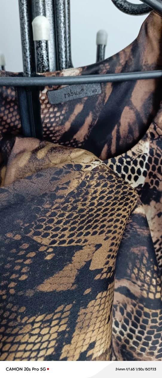 Kahverengili.   Desenli Uzun Kalem Elbise - Görsel 5