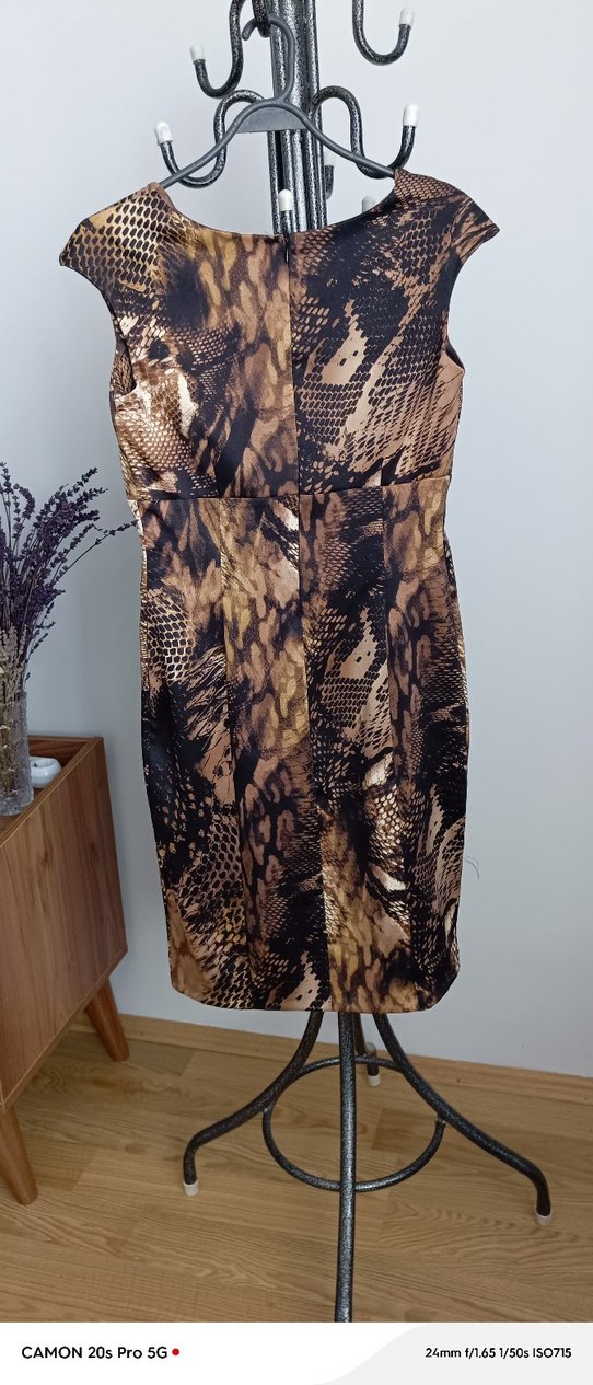 Kahverengili.   Desenli Uzun Kalem Elbise - Görsel 4