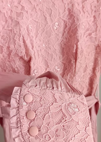 Pudra Rengi Uzun Dantel Detaylı Kadın Elbise - Görsel 8