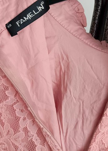 Pudra Rengi Uzun Dantel Detaylı Kadın Elbise - Görsel 9