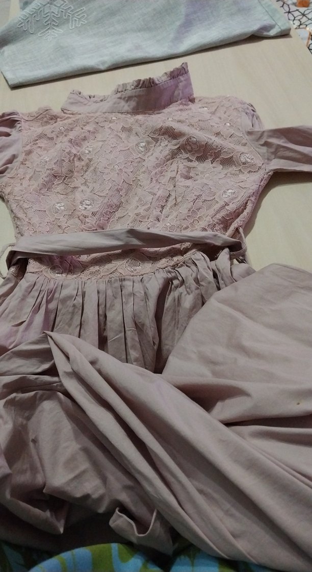 Pudra Rengi Uzun Dantel Detaylı Kadın Elbise - Görsel 5