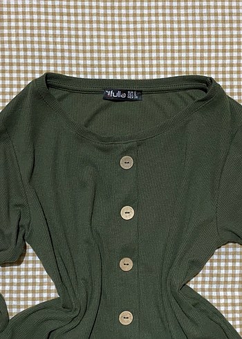 Zara Düğmeli, Uzun Kollu Haki Bluz