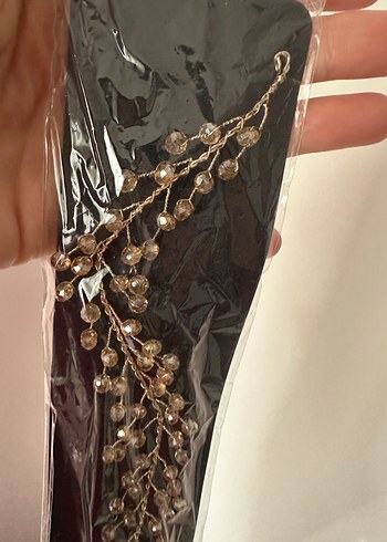 Boncuklu Parlak Bej Saç Aksesuarı - Görsel 3