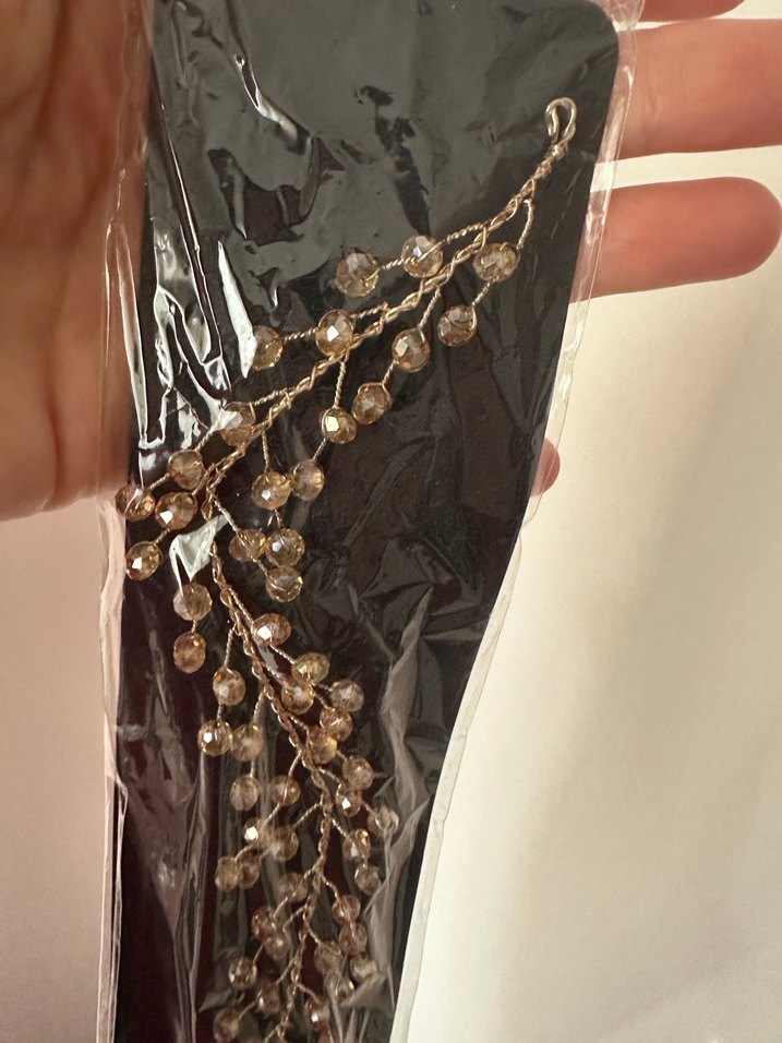 Boncuklu Parlak Bej Saç Aksesuarı - Görsel 3