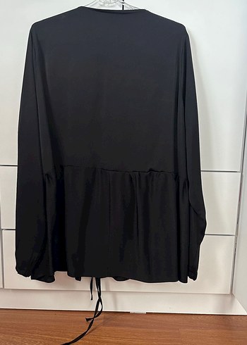 Siyah Uzun Kollu Salaş Bluz Saten Gömlek - Görsel 3