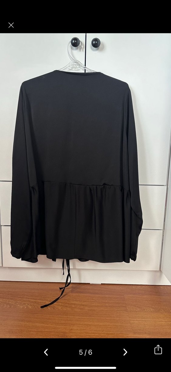 Siyah Uzun Kollu Salaş Bluz Saten Gömlek - Görsel 3