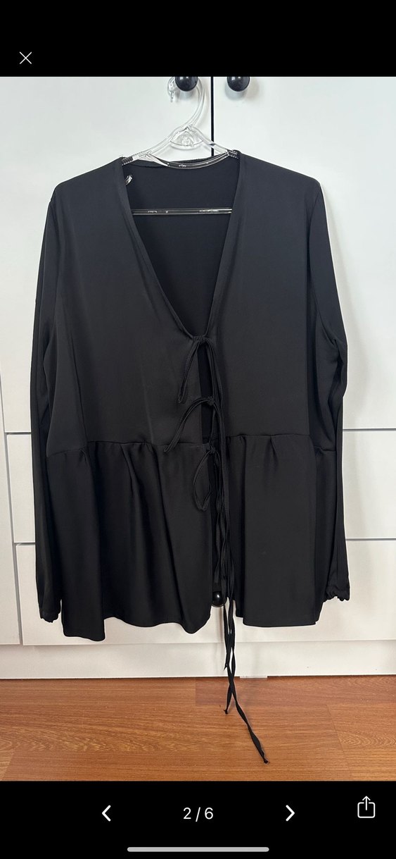 Siyah Uzun Kollu Salaş Bluz Saten Gömlek - Görsel 2