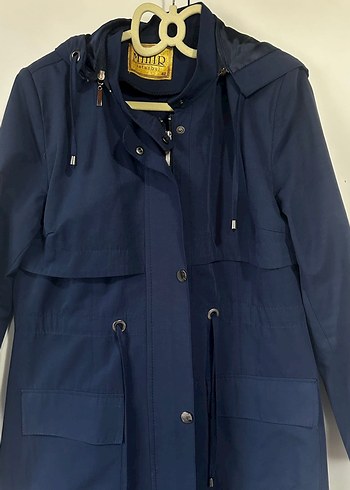 Düğmeli Lacivert Uzun Kadın Trençkot - Görsel 3