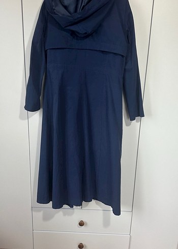 Düğmeli Lacivert Uzun Kadın Trençkot - Görsel 4