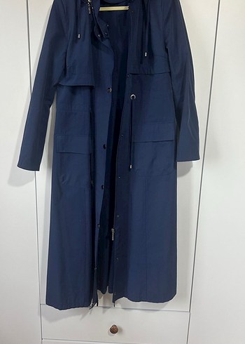 Düğmeli Lacivert Uzun Kadın Trençkot - Görsel 2