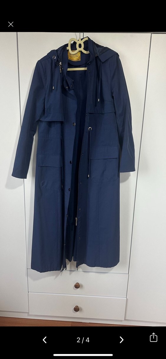 Düğmeli Lacivert Uzun Kadın Trençkot - Görsel 2