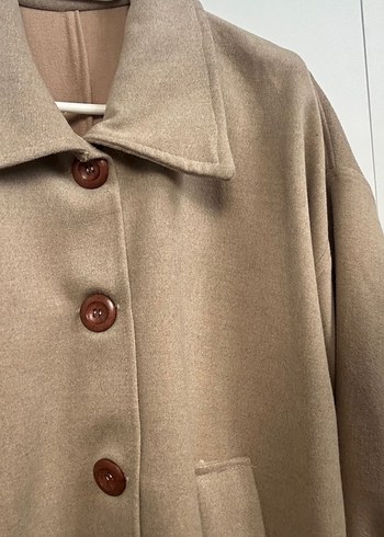 Bej Düğmeli Midi Kadın Yün Kaban - Görsel 3